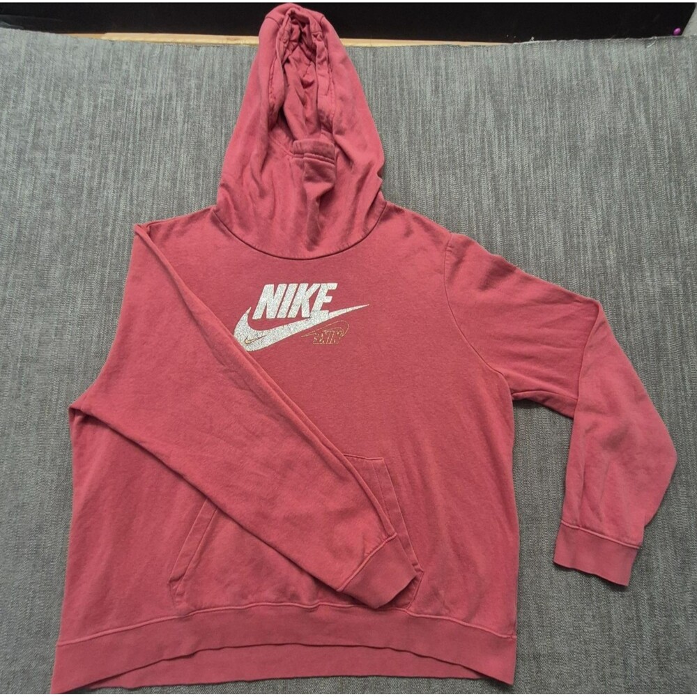 Nike Women's Pink Hoodie Sweatshirt XL Silver/Gold Glitter Swoosh Logos Pocket